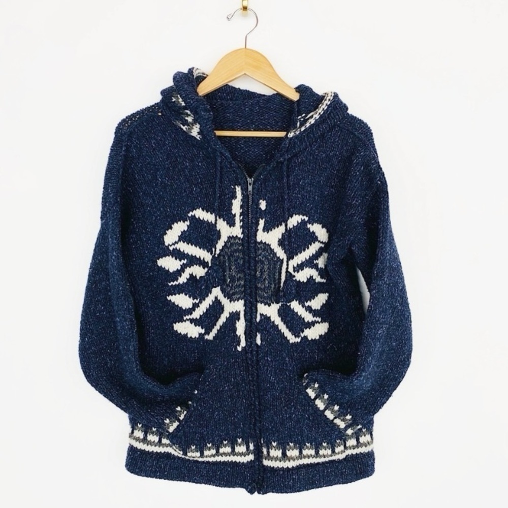 Handmade Knitted snowflake zip up sweater Womens size M